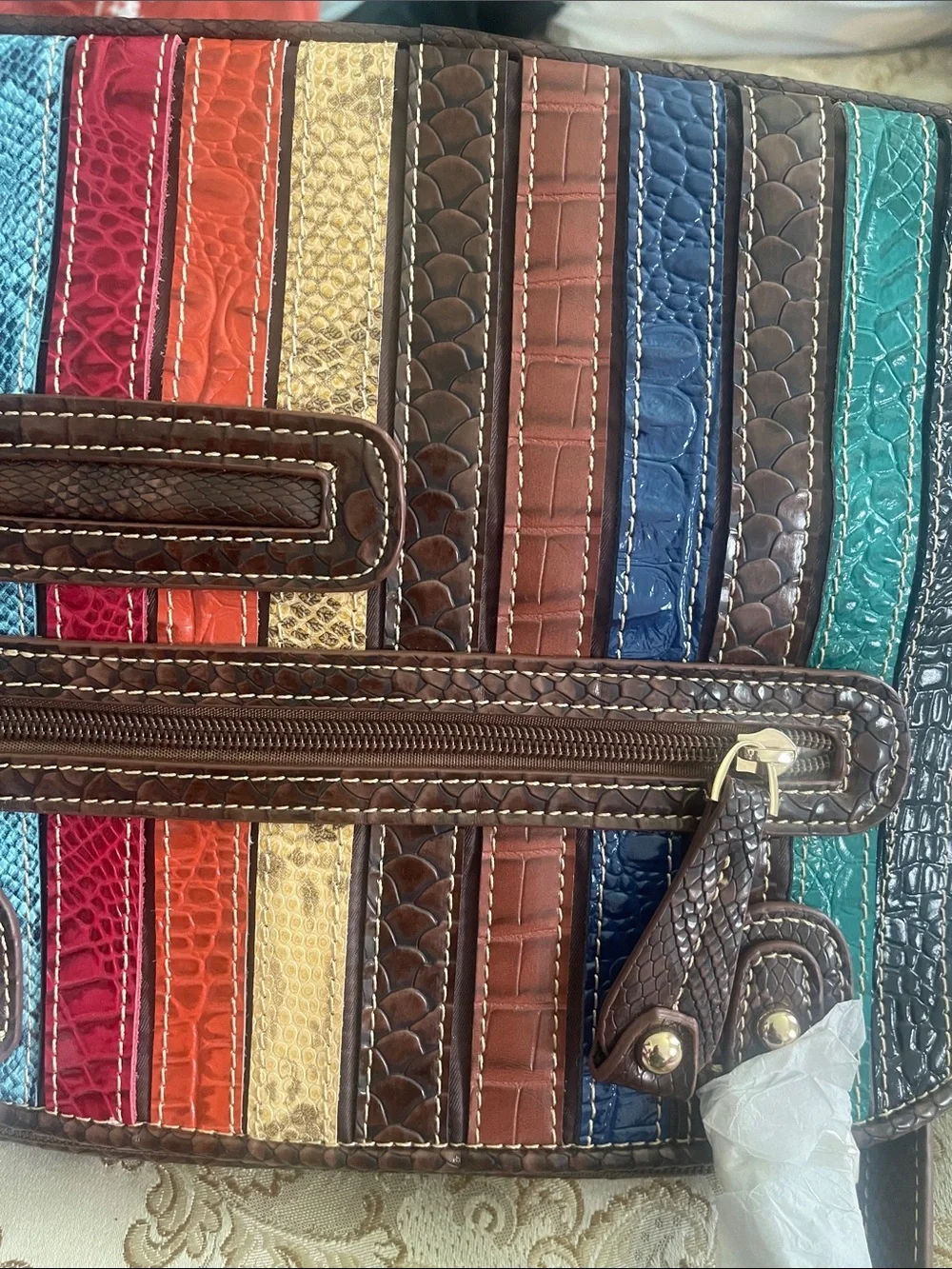 Multicolor Striped Leather Satchel -